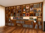 mueble de discos madera iluminada